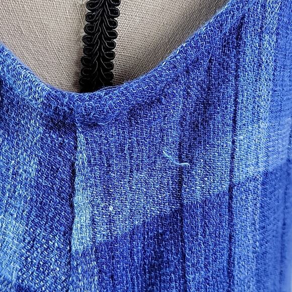 Anthropologie Isabella Sinclair Blue Plaid Linen Blend Sleeveless Shirt Dress M - Picture 8 of 14
